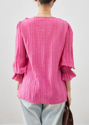 Women Rose Square Collar Ruffled Cotton Shirt Tops Fall