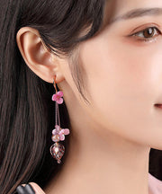 Women Rose Sterling Silver Pearl Coloured Glaze Floral Drop Earrings
