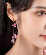 Women Rose Sterling Silver Pearl Coloured Glaze Floral Drop Earrings