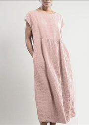 Women Short Sleeve Summer Casual Loose Solid Dress Pink