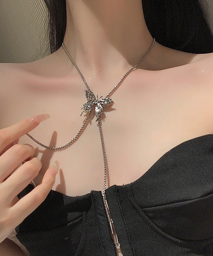 Women Silk Overgild Butterfly Tassel Necklace
