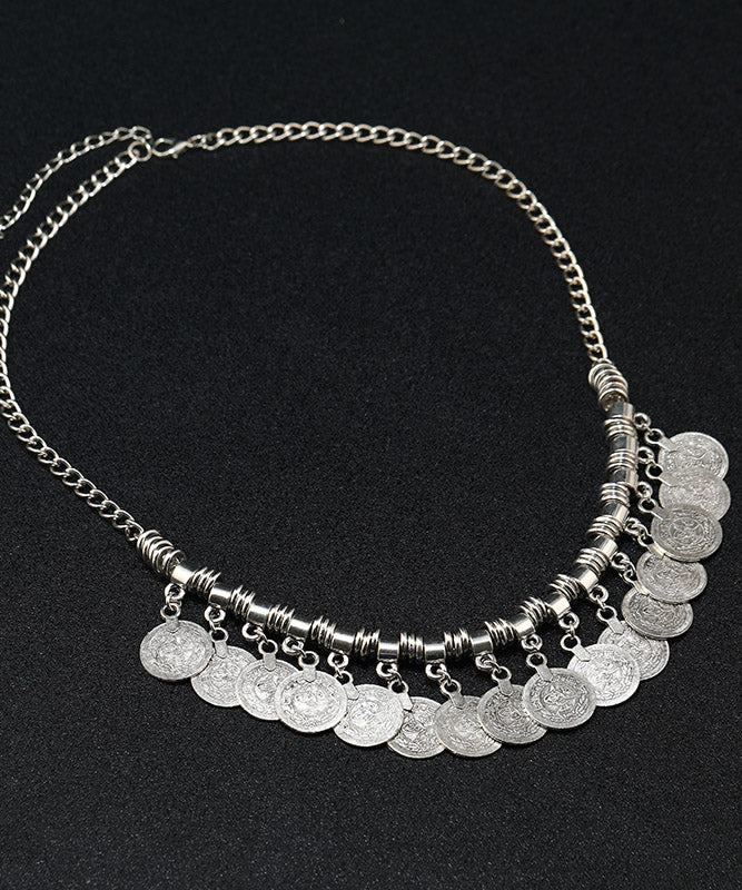 Women Silk Sterling Silver Tassel Coin Pendant Necklace