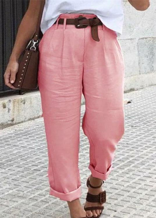 Women Simple Solid Color Pocket Casual Pants - SooLinen