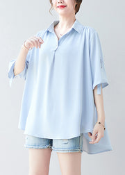 Women Sky Blue Oversized Low High Design Chiffon Shirt Summer