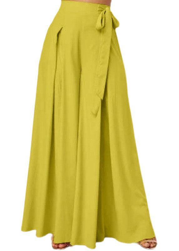 Women Solid Color Bowknot Pleated Loose Casual Wide Leg Pants - SooLinen