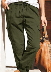 Women Solid Color Cotton Pockets Overalls Trouser Pants - SooLinen