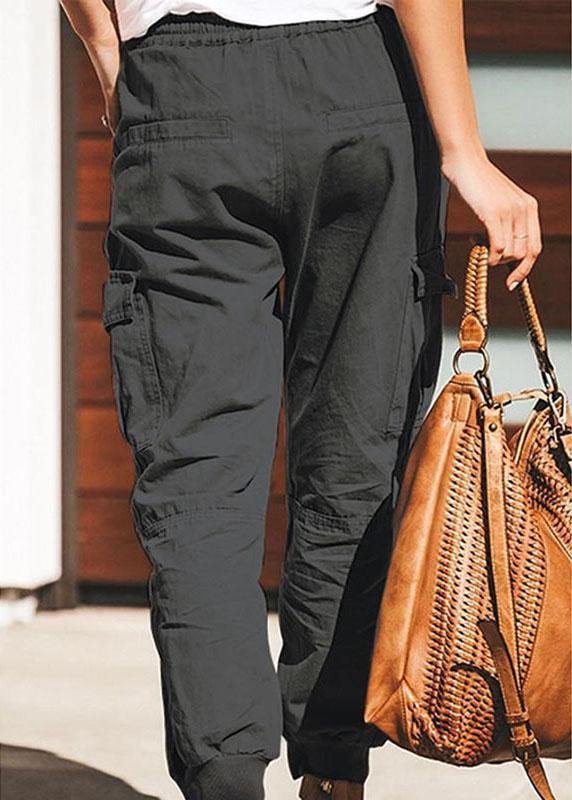Women Solid Color Cotton Pockets Overalls Trouser Pants - SooLinen