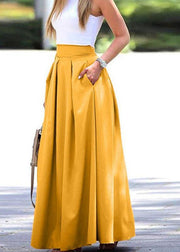 Women Solid Color High Waist Big Swing Zipper Casual Loose Long Skirt With Pocket - SooLinen