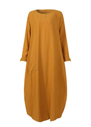 Frauen einfarbig O-Ausschnitt mit langen Ärmeln Split Robe Kaftan Casual Maxikleid mit Tasche