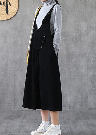 Women Spaghetti Strap pockets cotton clothes Women Fashion Ideas black long Dresses - SooLinen