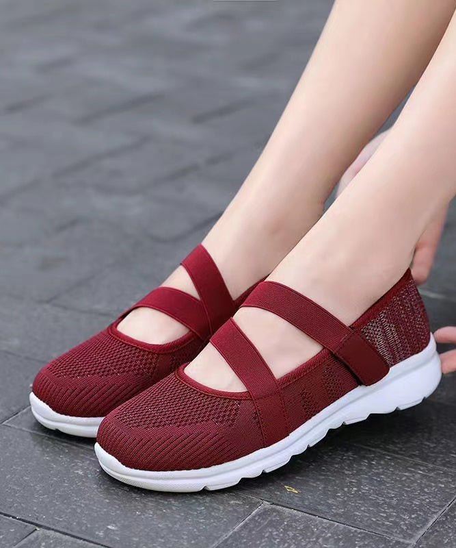 Women Splicing Flat Shoes Red Comfy Breathable Mesh