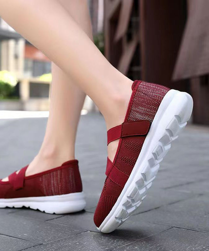Women Splicing Flat Shoes Red Comfy Breathable Mesh