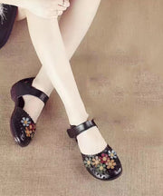 Women Splicing Hollow Out Walking Sandals Black Genuine Leather