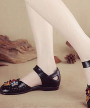 Women Splicing Hollow Out Walking Sandals Black Genuine Leather