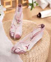 Women Splicing Sandals Pink Tulle Hollow Out Embroidery