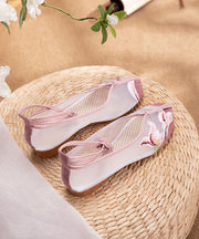 Women Splicing Sandals Pink Tulle Hollow Out Embroidery