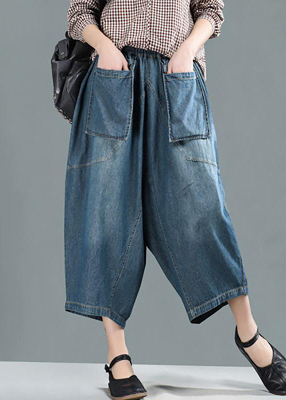 Women Spring Casual Big Pockets Solid Loose Jeans