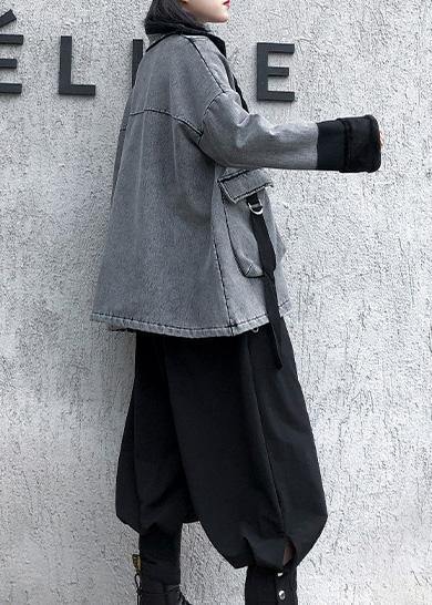 Women Square Collar zippered fine tunic coats gray jackets - SooLinen