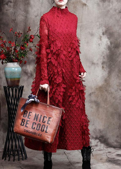 Red Feather Spring Maxi Dress Plus Size Long Dresses - SooLinen