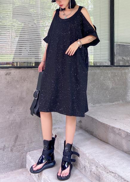 Women Starry sky black clothes off the shoulder tunic Dresses - SooLinen