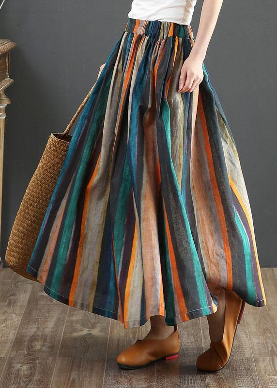 Women Striped A Line Retro Print Skirts Linen - SooLinen