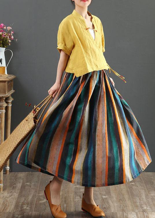 Women Striped A Line Retro Print Skirts Linen - SooLinen