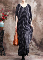 Luxy Stripe Silk Dress Patchwork Loose Outfits Caftan - SooLinen