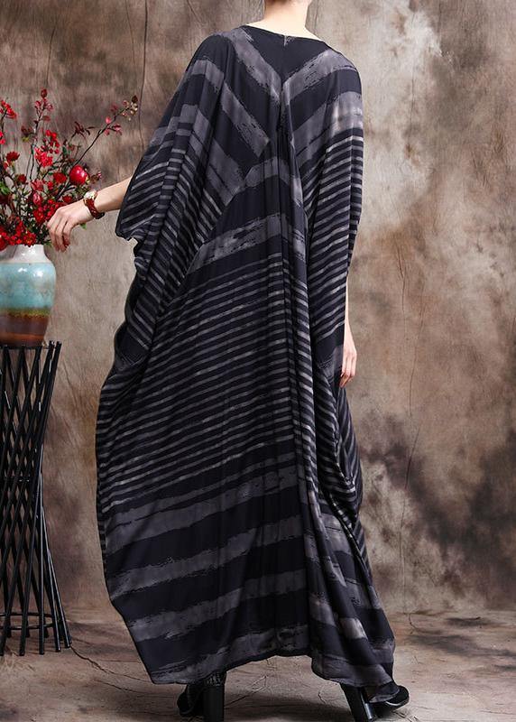 Luxy Stripe Silk Dress Patchwork Loose Outfits Caftan - SooLinen