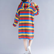 Frauen gestreifte mit Kapuze Kleider weibliches beiläufiges lockeres Pullover-Kleid