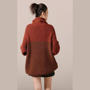 Women Sweater dress Beautiful high neck dark red oversized knitwear spring