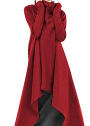 Women Turtleneck Casual Sweatshirt Casual High Low Long Dress Red