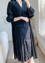 Women V Neck Cinched Summer Linen Black Dresses - SooLinen