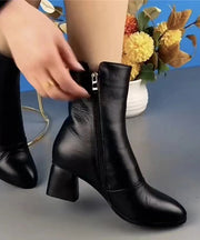 Women Versatile Chunky Boots Black Soft Comfortable