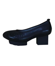 Women Vintage Chunky Heel Black Cowhide Leather Hollow Out