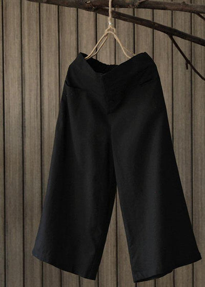 Women Vintage Solid Elastic Waist Wide Leg Pants with Pockets - SooLinen