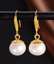 Women White 14K Gold Pearl Ball Drop Earrings