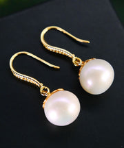 Women White 14K Gold Pearl Ball Drop Earrings