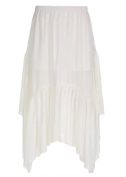 Women White Asymmetrical Wrinkled Patchwork Cotton Skirts Summer
