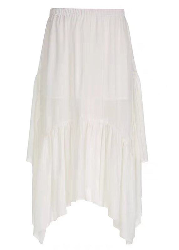 Women White Asymmetrical Wrinkled Patchwork Cotton Skirts Summer
