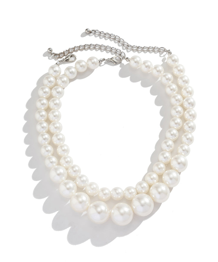 Women White Double Layered Pearl Detachable Collar Necklace