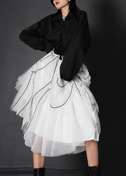 Women White High Waist Cinched Summer Skirts - SooLinen