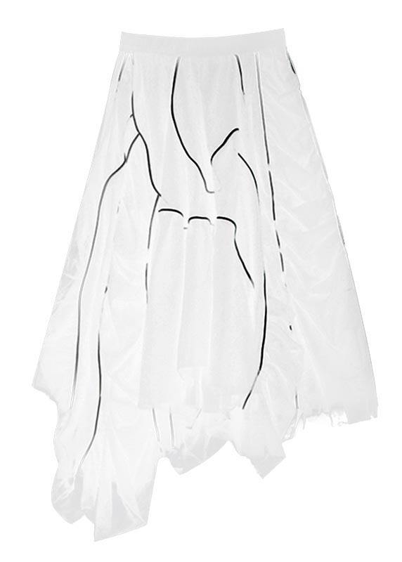 Women White High Waist Cinched Summer Skirts - SooLinen