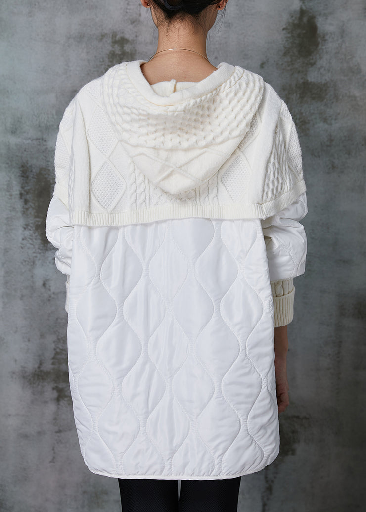 Women White Hooded Patchwork Knit Sweatshirt Spring