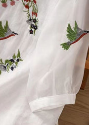 Women White O Neck Embroideried Cotton T Shirts Summer