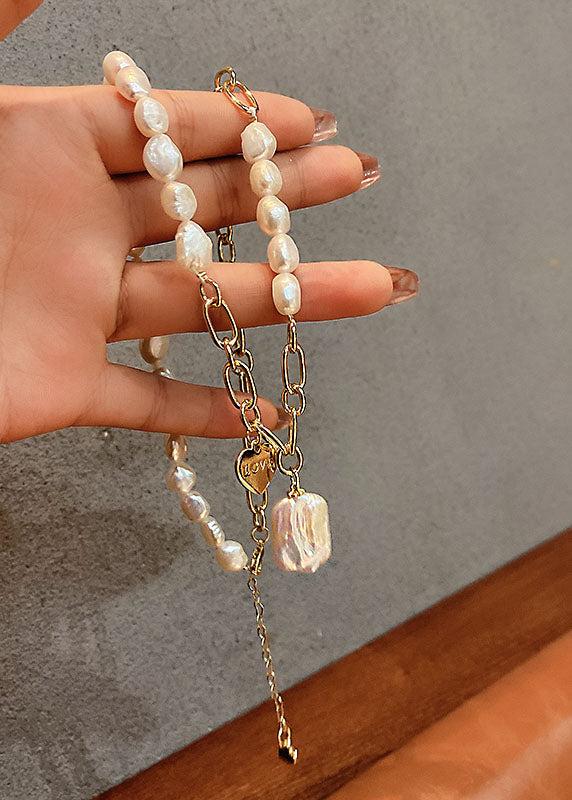 Women White Overgild Pearl Pendant Necklace