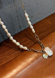 Women White Overgild Pearl Pendant Necklace