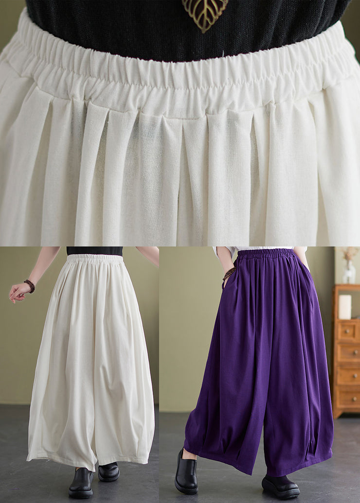Women White Oversized Draping Cotton Pants Summer