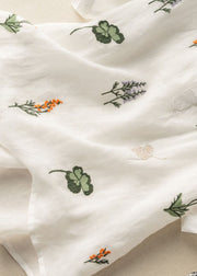 Women White Peter Pan Collar Print Patchwork Linen Shirt Top Summer
