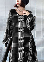 Women White Plaid Casual Fall Knitted Dress