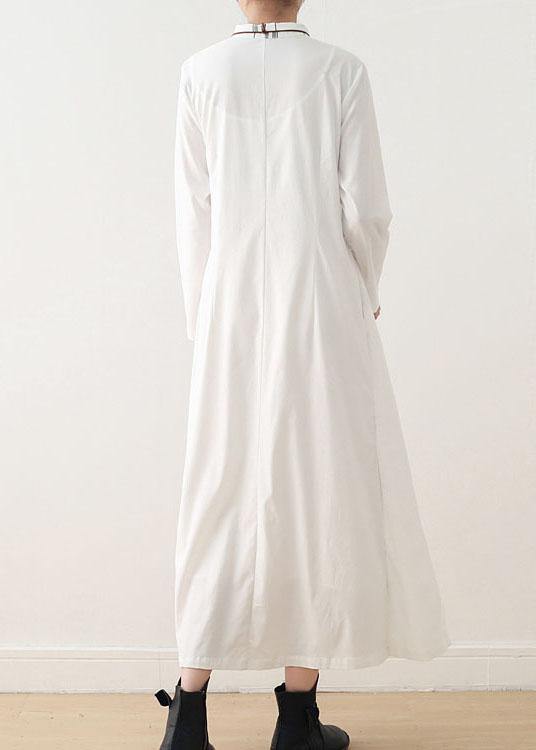 Women White Plaid Peter Pan Collar long Shirts Fall Party Dress - SooLinen